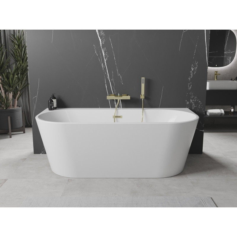 Mexen Oval+ baignoire autoportante adossée 170 x 80 cm, blanche, trop-plein or brossé - 52681708000-55