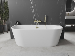 Mexen Oval+ baignoire autoportante adossée 170 x 80 cm, blanche, trop-plein or brossé - 52681708000-55