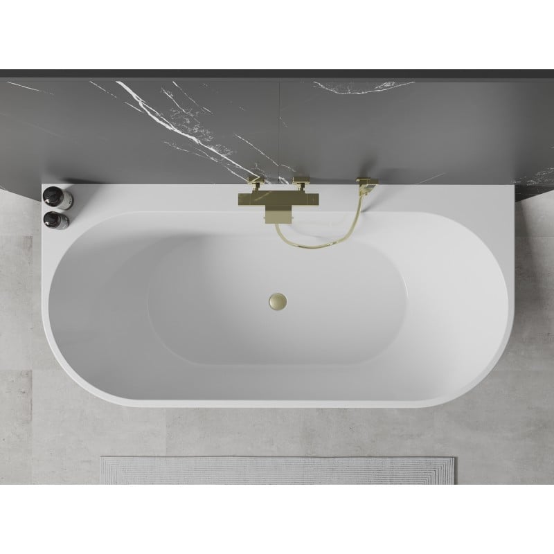 Mexen Oval+ baignoire autoportante adossée 170 x 80 cm, blanche, trop-plein doré brossé - 52681708000-55