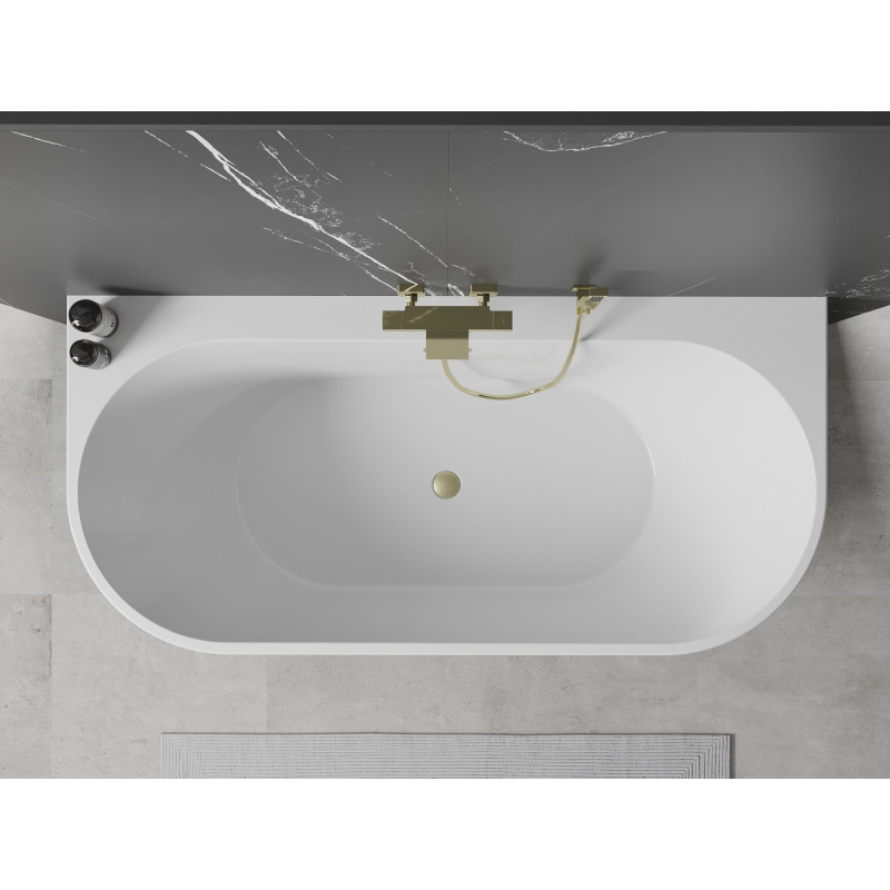 Mexen Oval+ baignoire autoportante adossée 170 x 80 cm, blanche, trop-plein or brossé - 52681708000-55