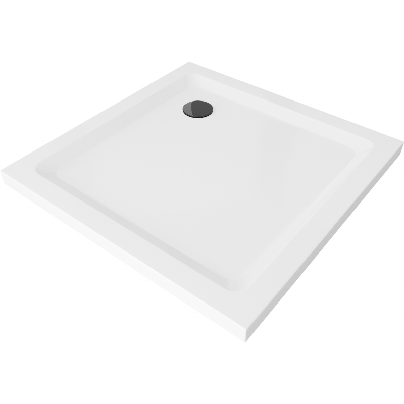 Mexen Flat receveur de douche carré slim 80 x 80 cm, Blanc, siphon Noir - 40108080B