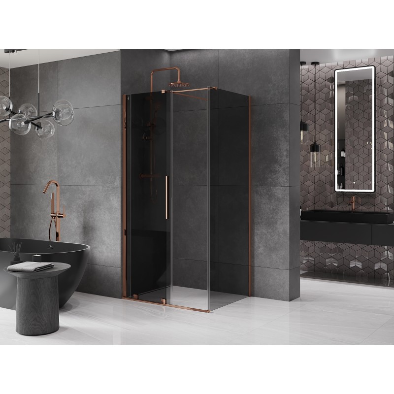 Mexen Velar cabine de douche coulissante 90 x 70 cm, graphite, or rose - 871-090-070-41-60