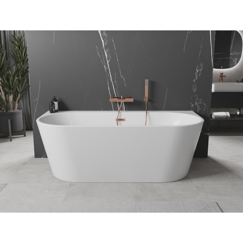 Mexen Oval+ baignoire autoportante adossée 170 x 80 cm, blanche, trop-plein cuivre brossé - 52681708000-65