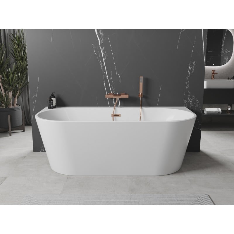 Mexen Oval+ baignoire autoportante adossée 170 x 80 cm, blanche, trop-plein en cuivre brossé - 52681708000-65