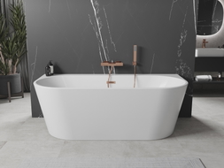 Mexen Oval+ baignoire autoportante adossée 170 x 80 cm, blanche, trop-plein cuivre brossé - 52681708000-65