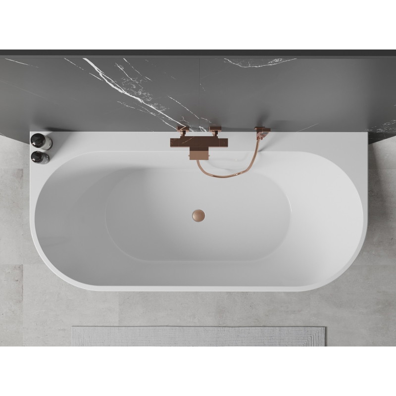 Mexen Oval+ baignoire autoportante adossée 170 x 80 cm, blanche, trop-plein cuivre brossé - 52681708000-65