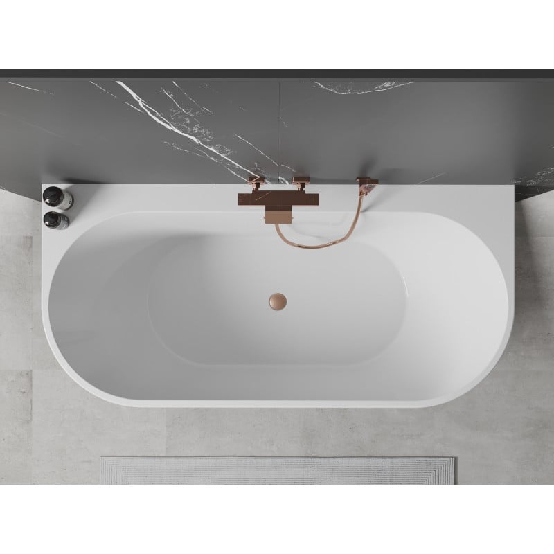 Mexen Oval+ baignoire autoportante adossée 170 x 80 cm, blanche, trop-plein en cuivre brossé - 52681708000-65