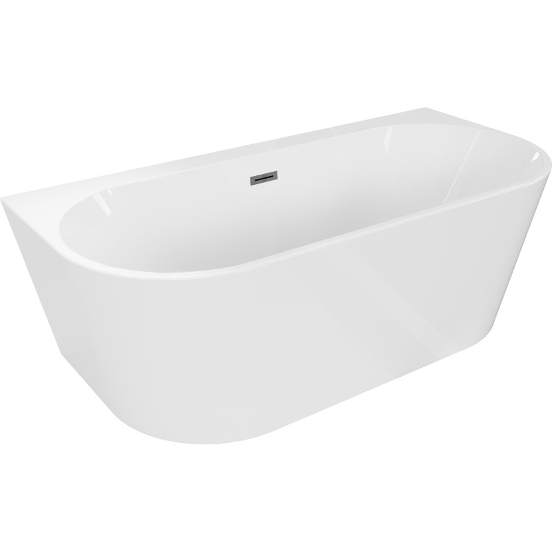 Mexen Oval+ baignoire îlot adossée 170 x 80 cm, blanche, trop-plein brossé gun gray - 52681708000-66