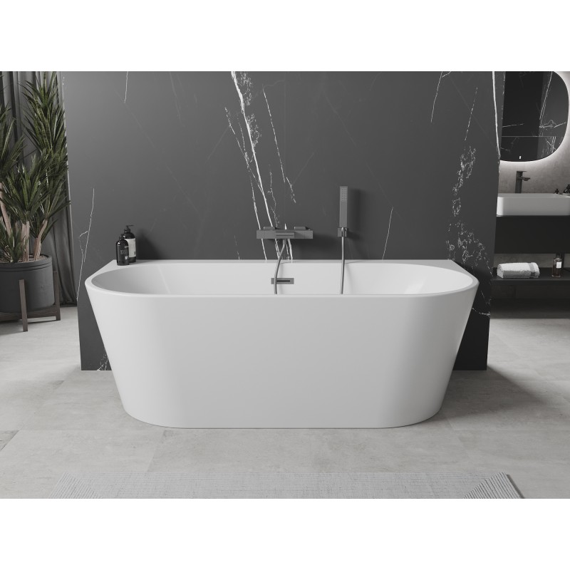 Mexen Oval+ baignoire autoportante adossée 170 x 80 cm, blanche, trop-plein gris canon brossé - 52681708000-66
