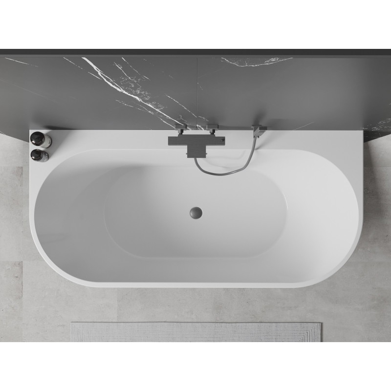 Mexen Oval+ baignoire îlot adossée 170 x 80 cm, blanche, trop-plein brossé gun gray - 52681708000-66