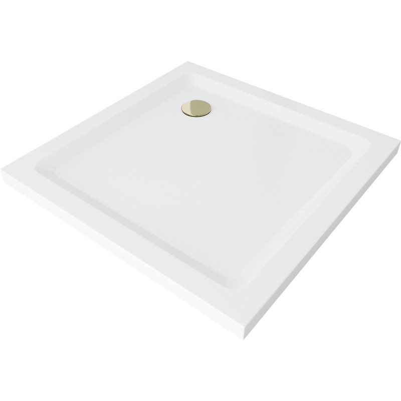Mexen Flat receveur de douche carré slim 90 x 90 cm, blanc, siphon doré - 40109090G