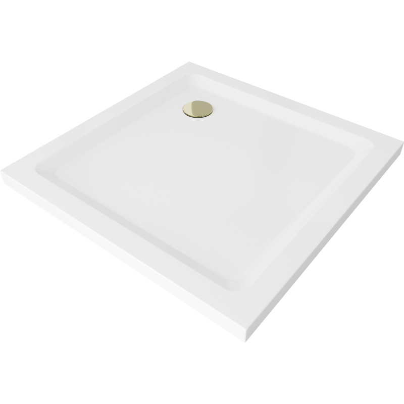 Mexen Flat receveur de douche carré slim 90 x 90 cm, Blanc, siphon Or - 40109090G