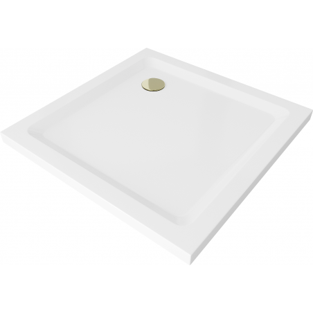 Mexen Flat receveur de douche carré slim 90 x 90 cm, blanc, siphon doré - 40109090G