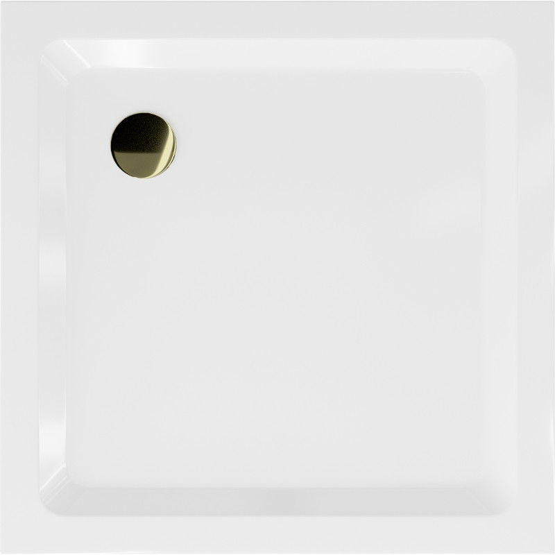Mexen Flat receveur de douche carré slim 90 x 90 cm, blanc, siphon doré - 40109090G