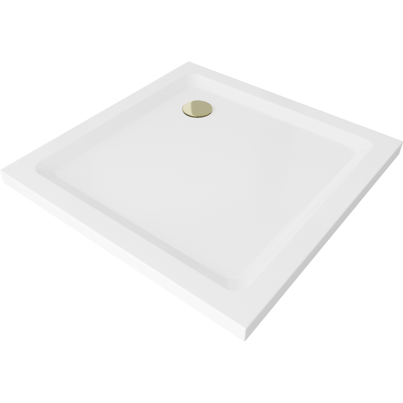 Mexen Flat receveur de douche carré slim 80 x 80 cm, Blanc, siphon Or - 40108080G