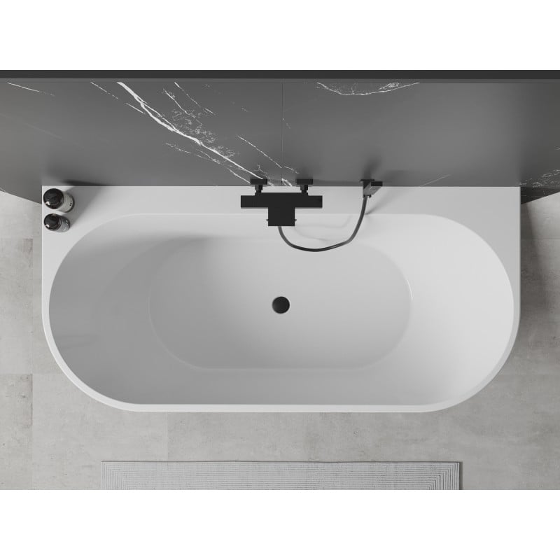 Mexen Oval+ baignoire autoportante adossée 170 x 80 cm, blanche, trop-plein noir - 52681708000-70