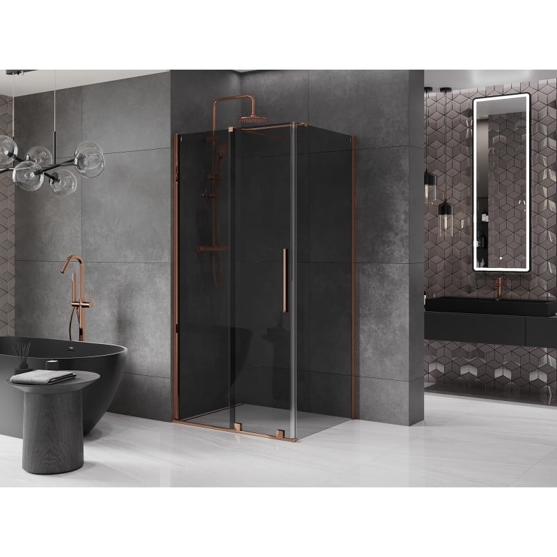 Mexen Velar cabine de douche coulissante 130 x 100 cm, graphite, or rose - 871-130-100-41-60