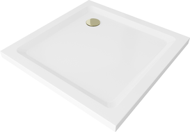 Mexen Flat receveur de douche carré slim 70 x 70 cm, Blanc, siphon Or - 40107070G