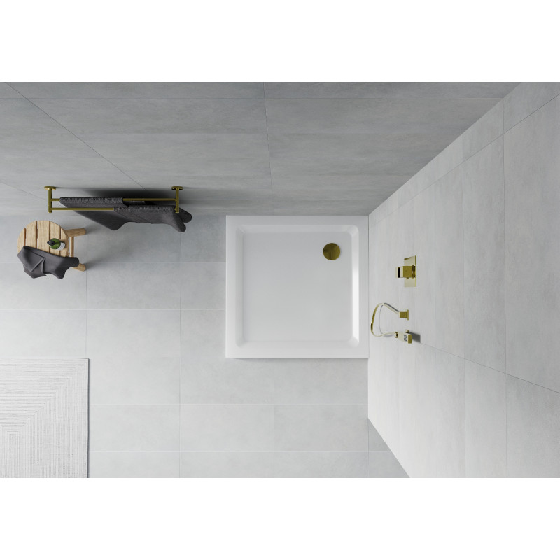 Mexen Flat receveur de douche carré slim 70 x 70 cm, blanc, siphon doré - 40107070G