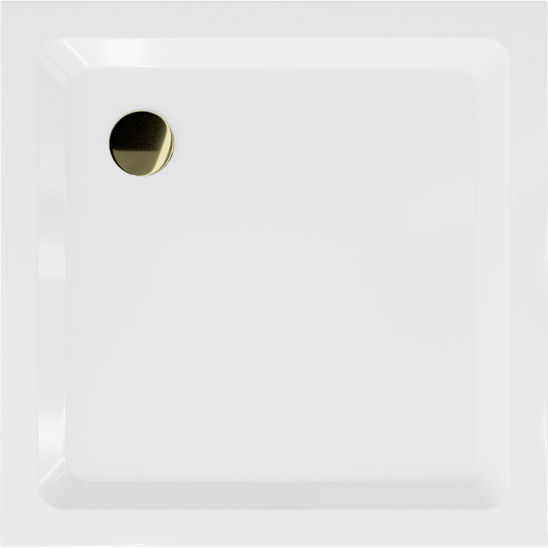 Mexen Flat receveur de douche carré slim 70 x 70 cm, blanc, siphon doré - 40107070G