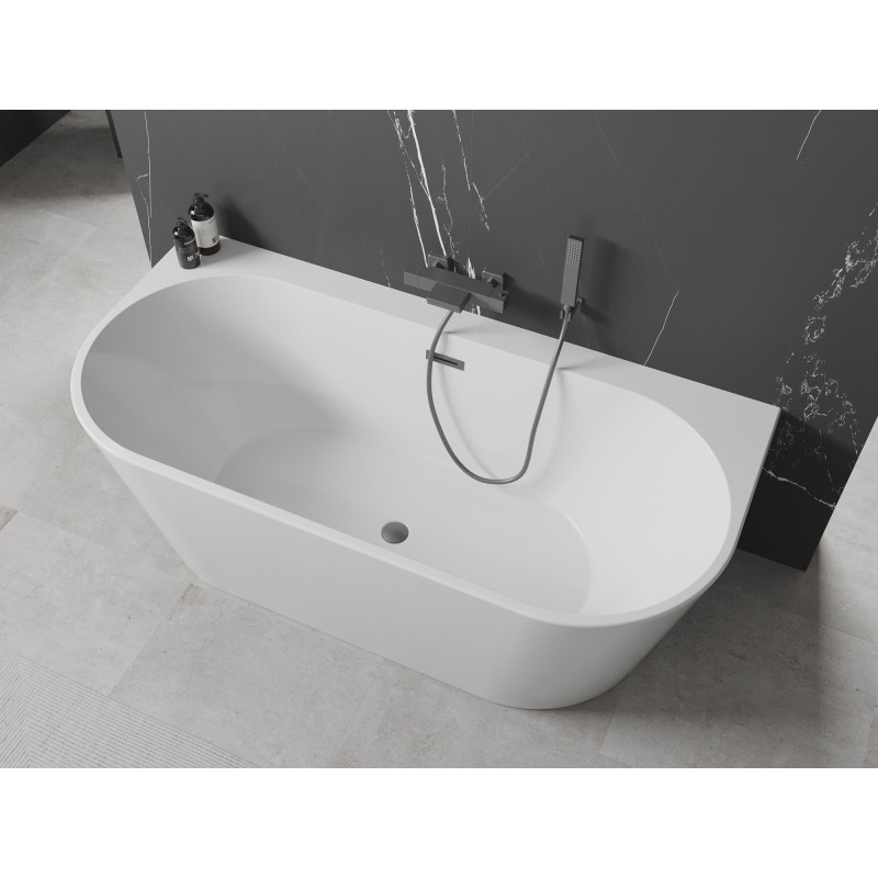 Mexen Oval+ baignoire indépendante adossée 170 x 80 cm, blanche, trop-plein métal canon - 52681708000-95