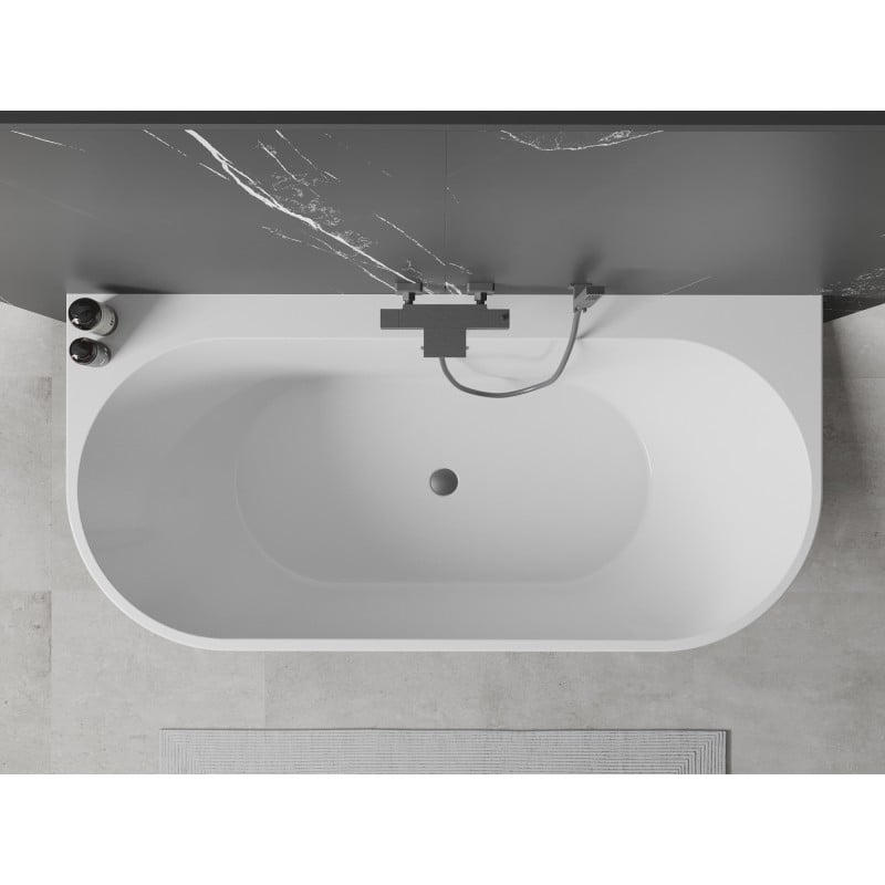 Mexen Oval+ baignoire ilot contre le mur 170 x 80 cm, blanche, trop-plein gun metal - 52681708000-95