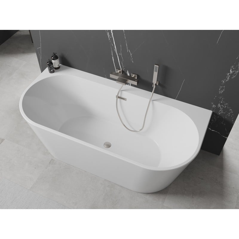 Mexen Oval+ baignoire autoportante murale 170 x 80 cm, blanche, trop-plein en nickel brossé - 52681708000-97