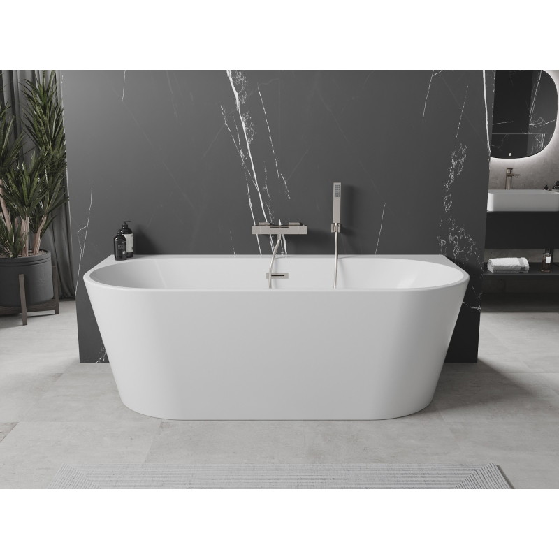 Mexen Oval+ baignoire autoportante adossée 170 x 80 cm, blanche, trop-plein nickel brossé - 52681708000-97