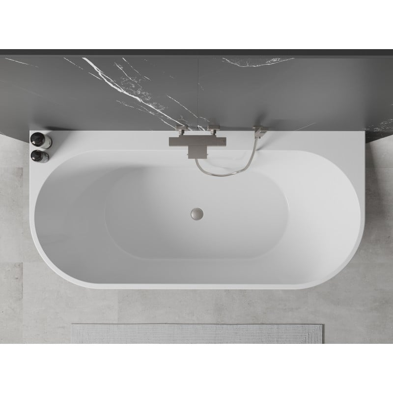 Mexen Oval+ baignoire autoportante murale 170 x 80 cm, blanche, trop-plein en nickel brossé - 52681708000-97