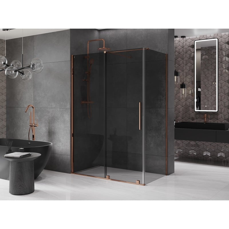 Mexen Velar cabine de douche coulissante 140 x 80 cm, graphite, or rose - 871-140-080-41-60