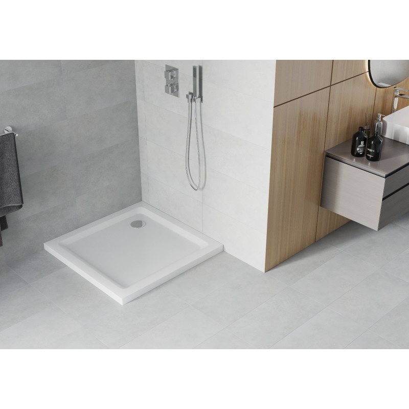 Mexen Flat receveur de douche carré slim 100 x 100 cm, blanc, siphon chromé - 40101010