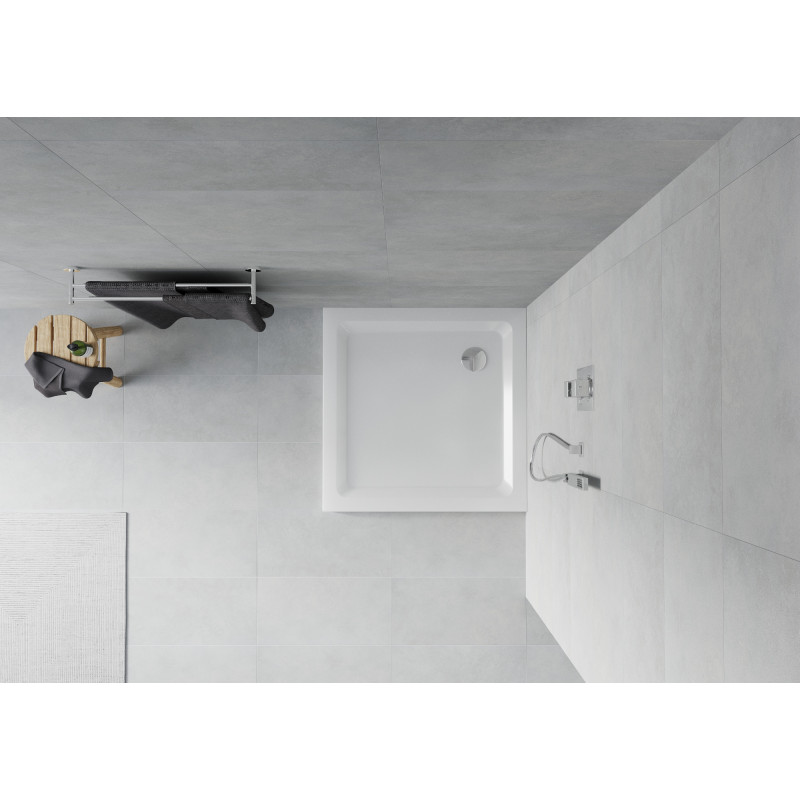 Mexen Flat receveur de douche carré slim 100 x 100 cm, blanc, siphon chromé - 40101010