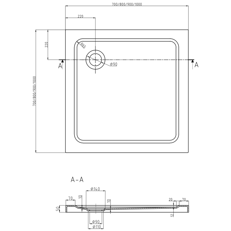 Mexen Flat receveur de douche carré slim 100 x 100 cm, blanc, siphon chromé - 40101010
