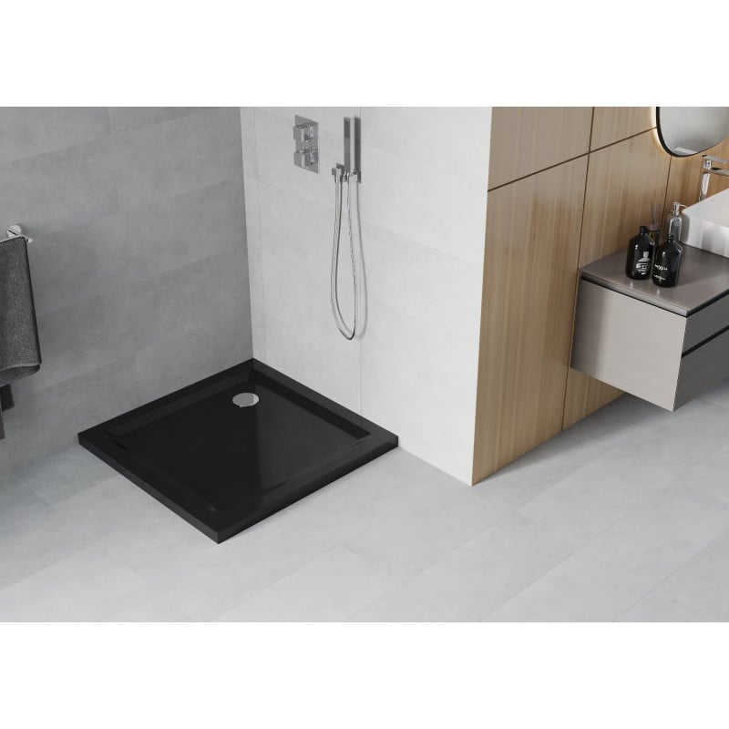 Mexen Flat receveur de douche carré slim 80 x 80 cm, noir, siphon chromé - 40708080