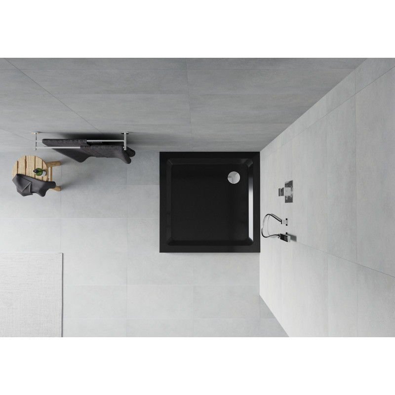 Mexen Flat receveur de douche carré slim 80 x 80 cm, noir, siphon chromé - 40708080