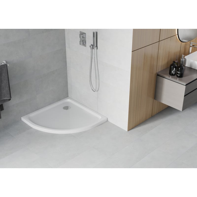 Mexen Flat receveur de douche demi-circulaire slim 90 x 90 cm, blanc, siphon chromé - 41109090