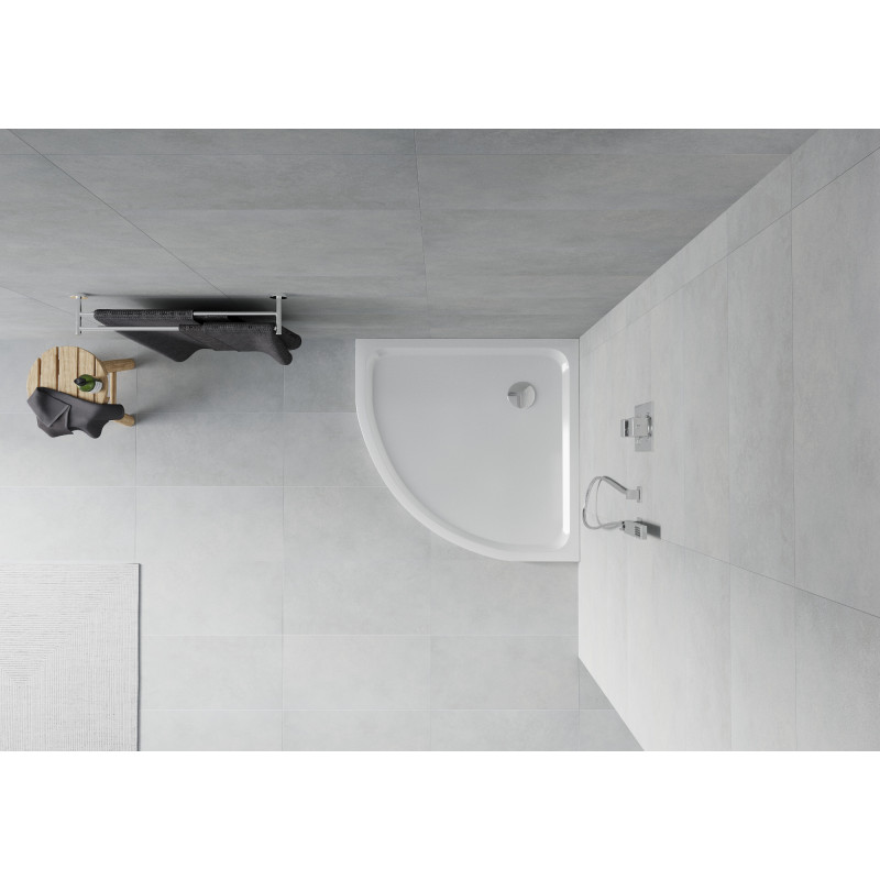 Mexen Flat receveur de douche demi-circulaire slim 90 x 90 cm, blanc, siphon chromé - 41109090