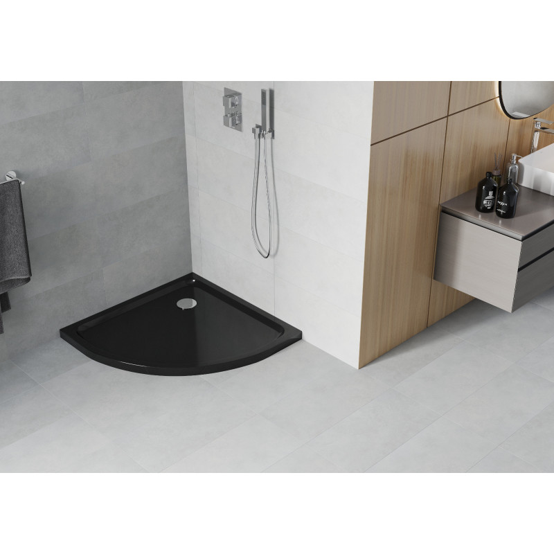 Mexen Flat receveur demi-circulaire slim 90 x 90 cm, noir, siphon chromé - 41709090