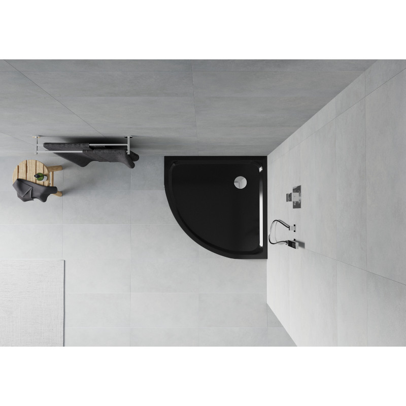 Mexen Flat receveur demi-circulaire slim 90 x 90 cm, noir, siphon chromé - 41709090