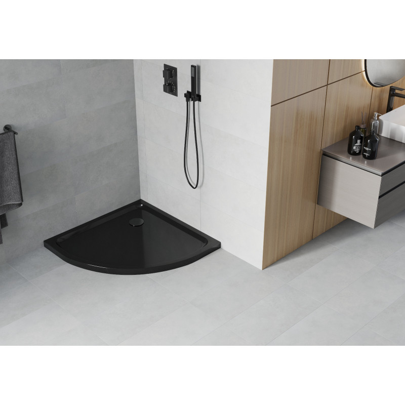 Mexen Flat receveur de douche semi-circulaire slim 90 x 90 cm, noir, siphon noir - 41709090B