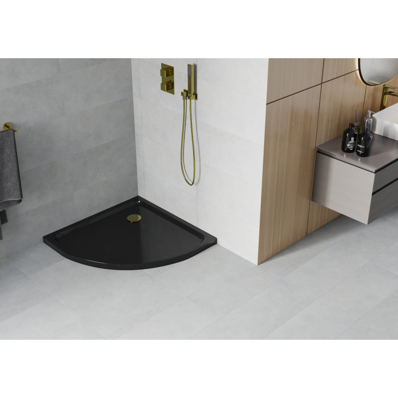 Mexen Flat receveur de douche semi-circulaire slim 90 x 90 cm, noir, siphon doré - 41709090G