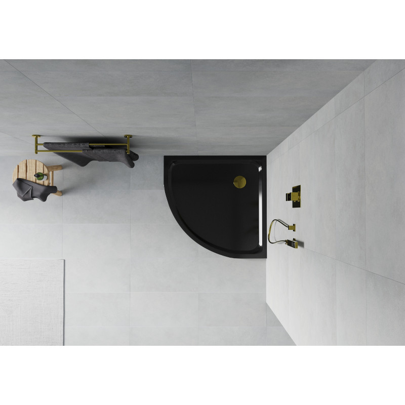 Mexen Flat receveur de douche semi-circulaire slim 90 x 90 cm, noir, siphon doré - 41709090G