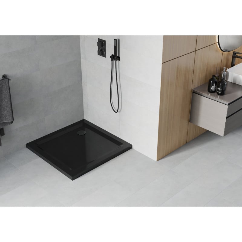 Mexen Flat receveur de douche carré slim 90 x 90 cm, noir, siphon noir - 40709090B