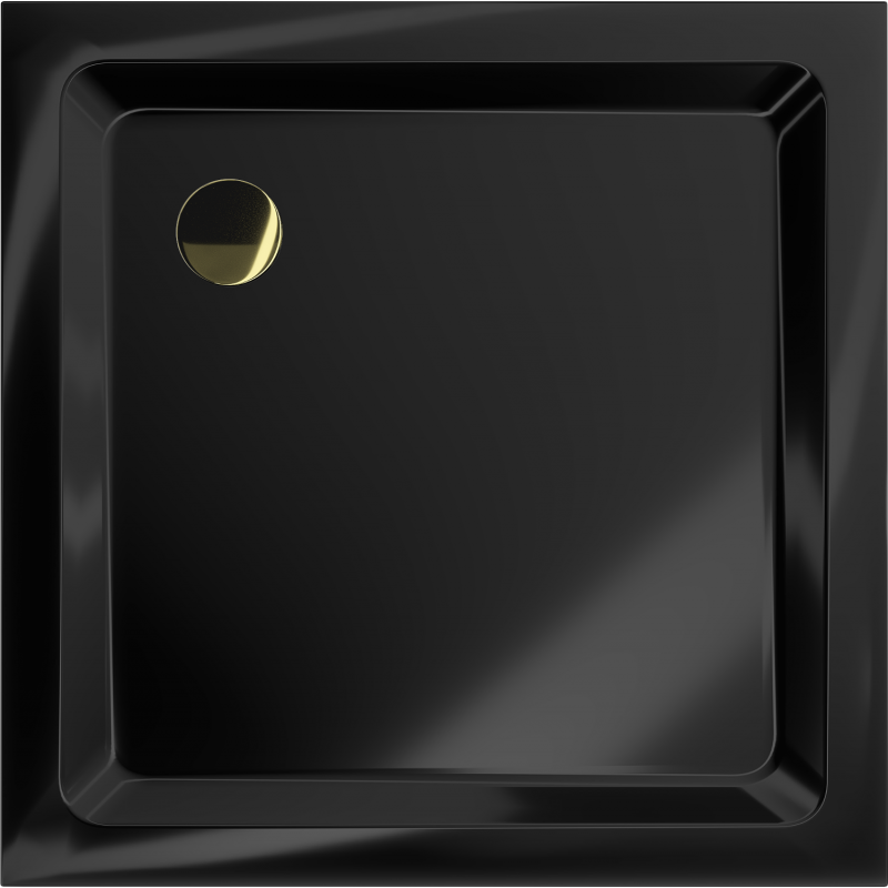 Mexen Flat receveur de douche carré slim 80 x 80 cm, noir, siphon doré - 40708080G