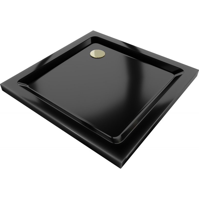 Mexen Flat receveur de douche carré slim 80 x 80 cm, noir, siphon doré - 40708080G