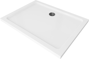 Mexen Flat receveur de douche rectangulaire slim 100 x 70 cm, Blanc, siphon Noir - 40107010B