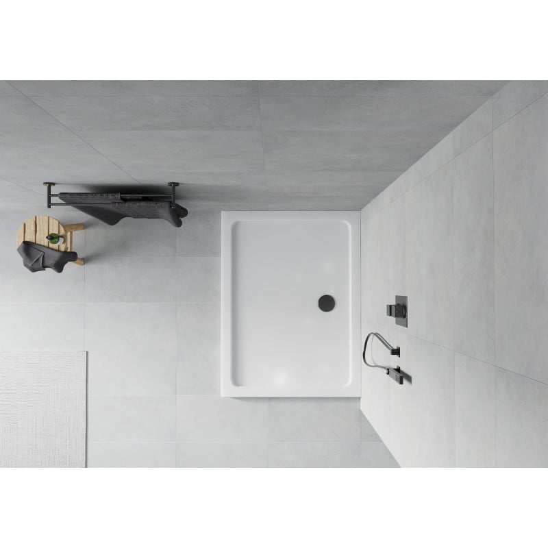 Mexen Flat receveur de douche rectangulaire slim 100 x 70 cm, blanc, siphon noir - 40107010B