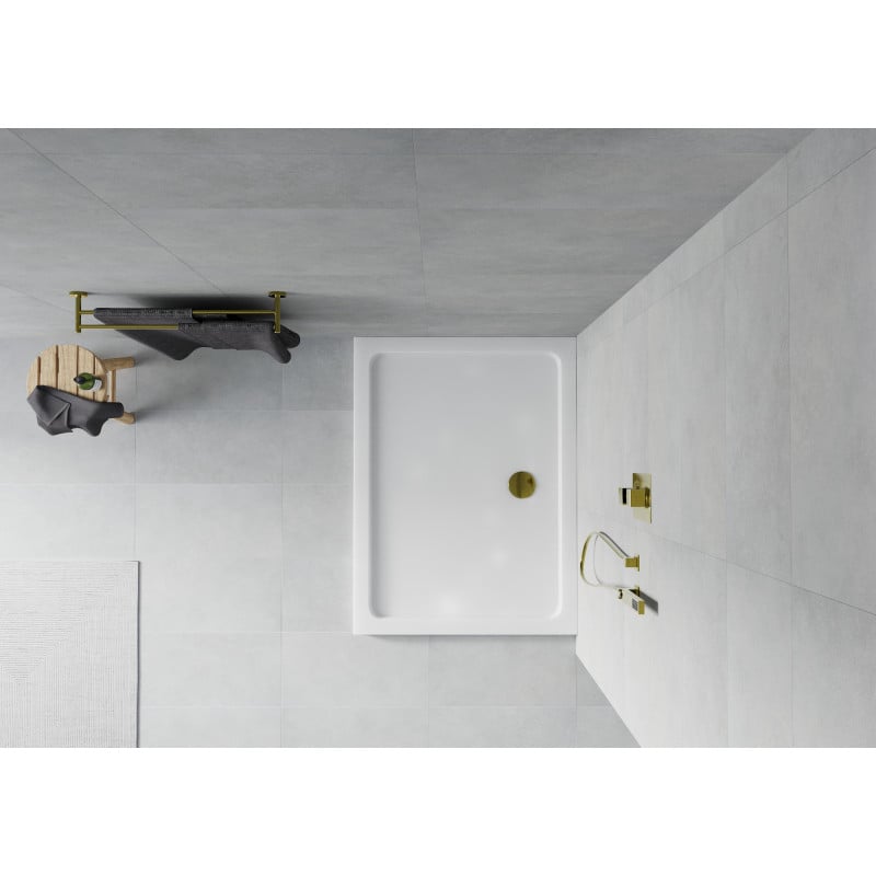 Mexen Flat receveur de douche rectangulaire slim 100 x 70 cm, blanc, siphon doré - 40107010G