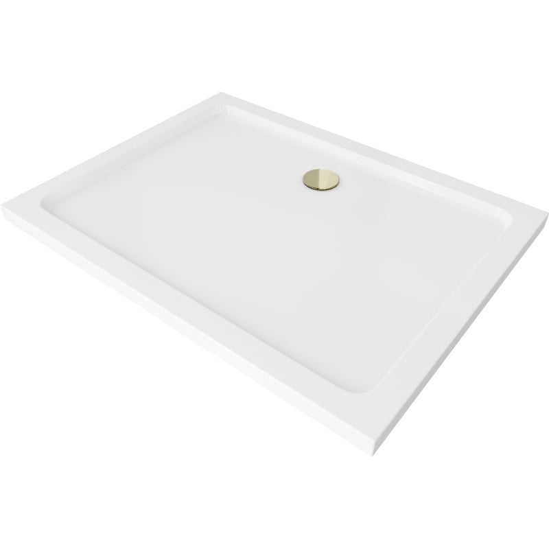Mexen Flat receveur de douche rectangulaire slim 90 x 70 cm, blanc, siphon doré - 40107090G