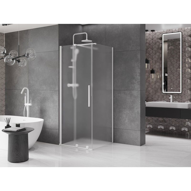 Mexen Velar cabine de douche coulissante 90 x 90 cm, givrée, blanche - 871-090-090-31-20